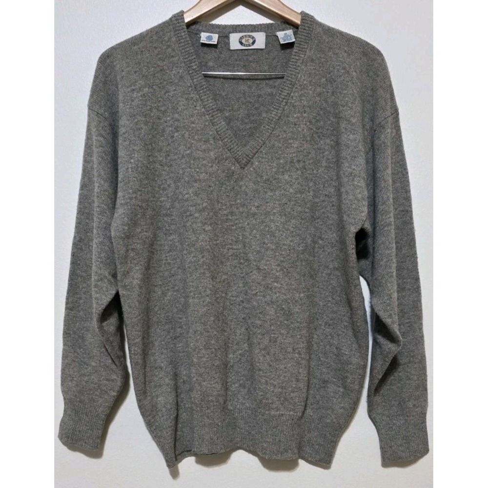 Vintage 90s‎ Harbour Club Lambs Wool Knit Golf Sweater Vneck Gray Casual Men M
